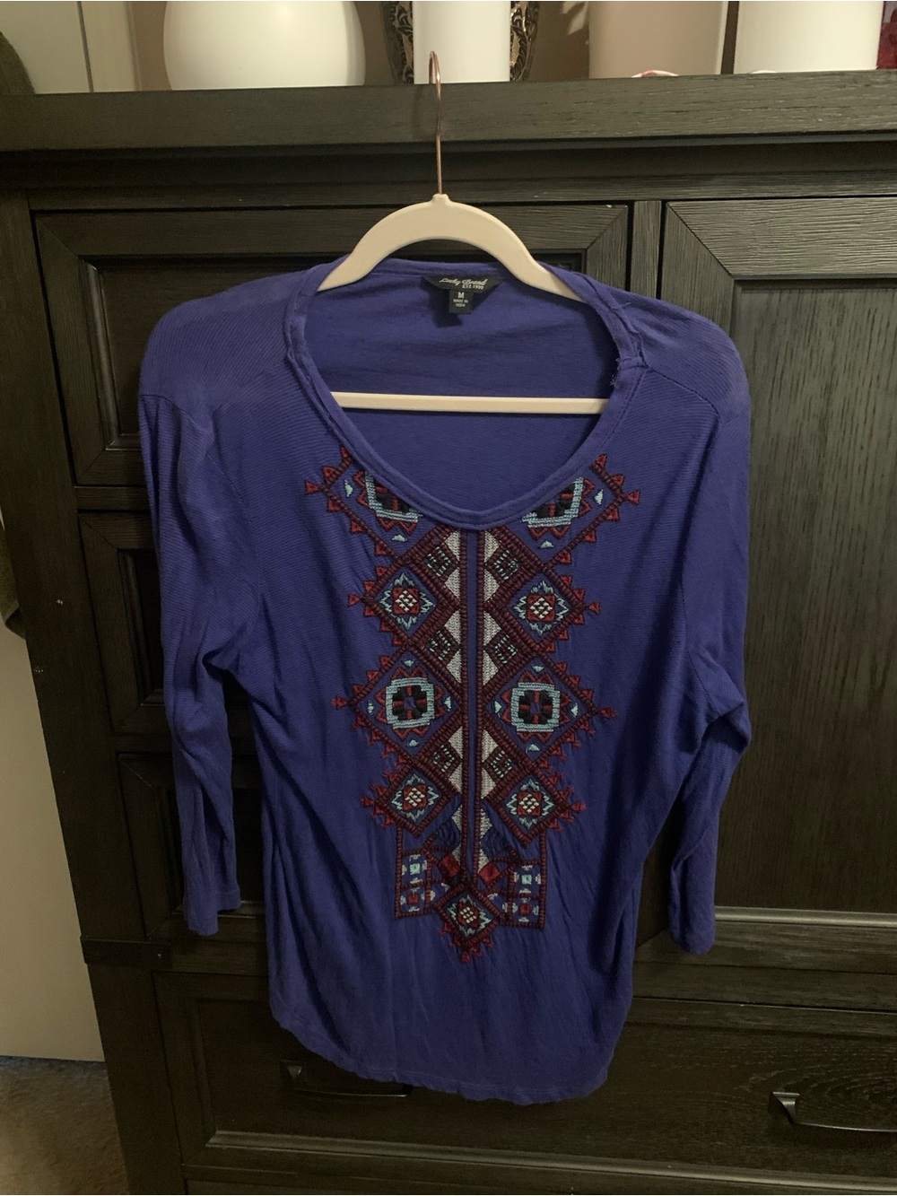 Lucky Brand Purple Embroidered Long Sleeve Tee